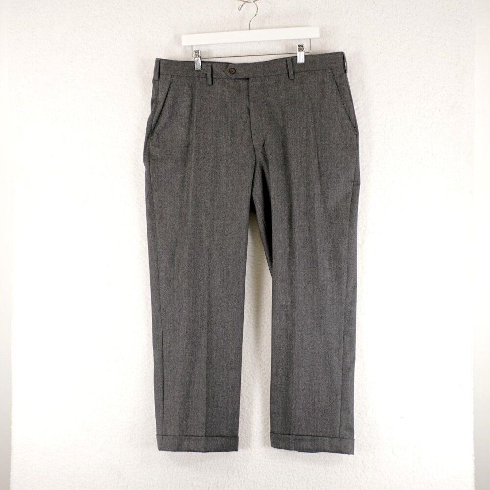 Berle Flannel Wool Gray Flat Front Cuffed High Rise Lined Dress Pants 39/29